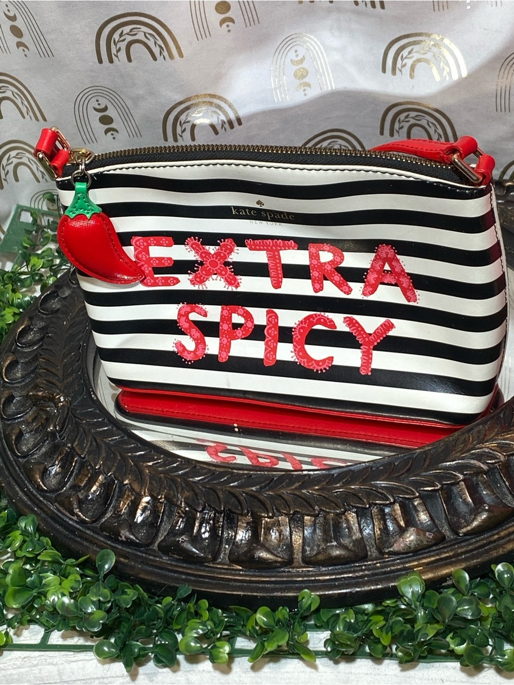 kate spade Black & White Stripe 'Extra Spicy' Crossbody with Red Accents
